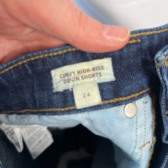 Madewell Dark Wash Cut Off Curvy High Rise Denim Shorts Size 24 - Picture 7 of 9